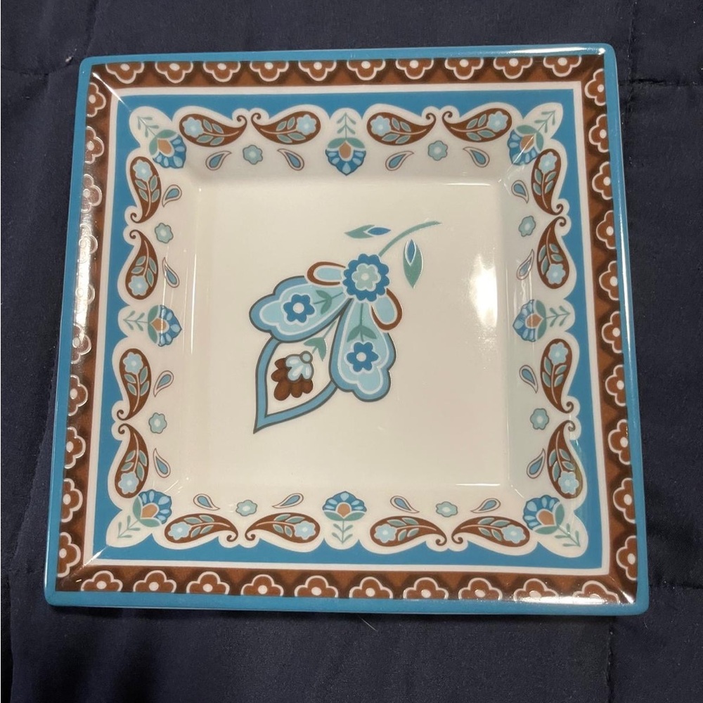 Vera Bradley Blue and Brown Ceramic Dinnerware Dish